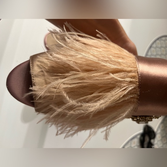 Rare Zara pink nude feather satin open toe mule size 39 - Picture 10 of 13